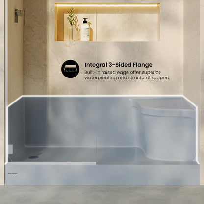 Aquatique 60" x 32" Single Threshold Shower Base With Left Hand Drain and Integral Right Hand Seat in Gray