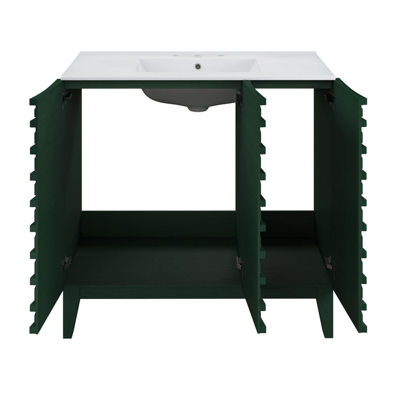 Cascade 36" Freestanding Bathroom Vanity in Green Oak with 3-Hole Widespread Sink Top