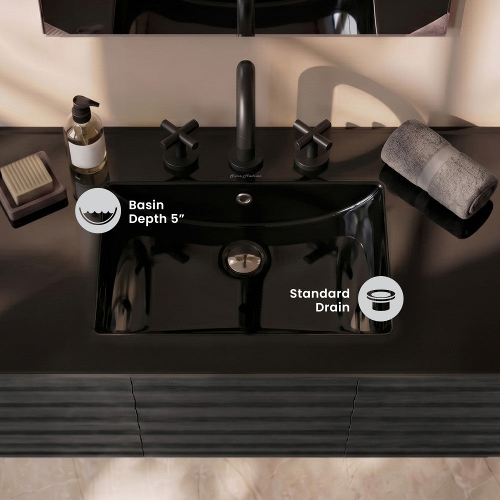 48" 3-Hole Widespread Vanity Sink Top in Glossy Black
