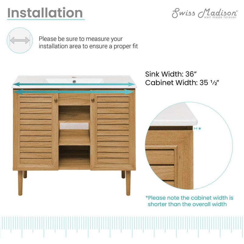 Bron 36" Freestanding Bathroom Vanity in Golden Oak with Sink Top