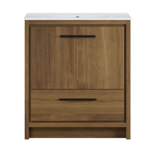 Virage 30" Freestanding Bathroom Vanity in Brown Oak with 3-Hole Widespread Sink Top