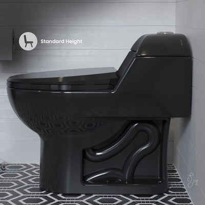 Chateau One-Piece Elongated Toilet Dual-Flush in Glossy Black 1.1/1.6 gpf