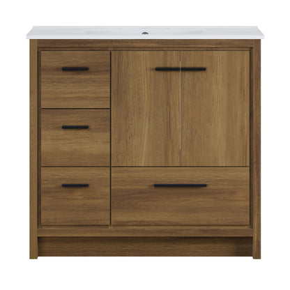 Virage 36" Freestanding Bathroom Vanity in Brown Oak with 3-Hole Widespread Sink Top