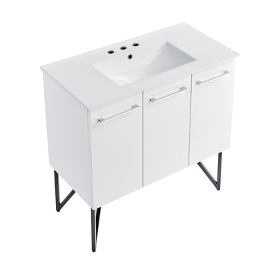 Annecy 36 in. White Bathroom Vanity With White, 3-Hole Ceramic Sink Top