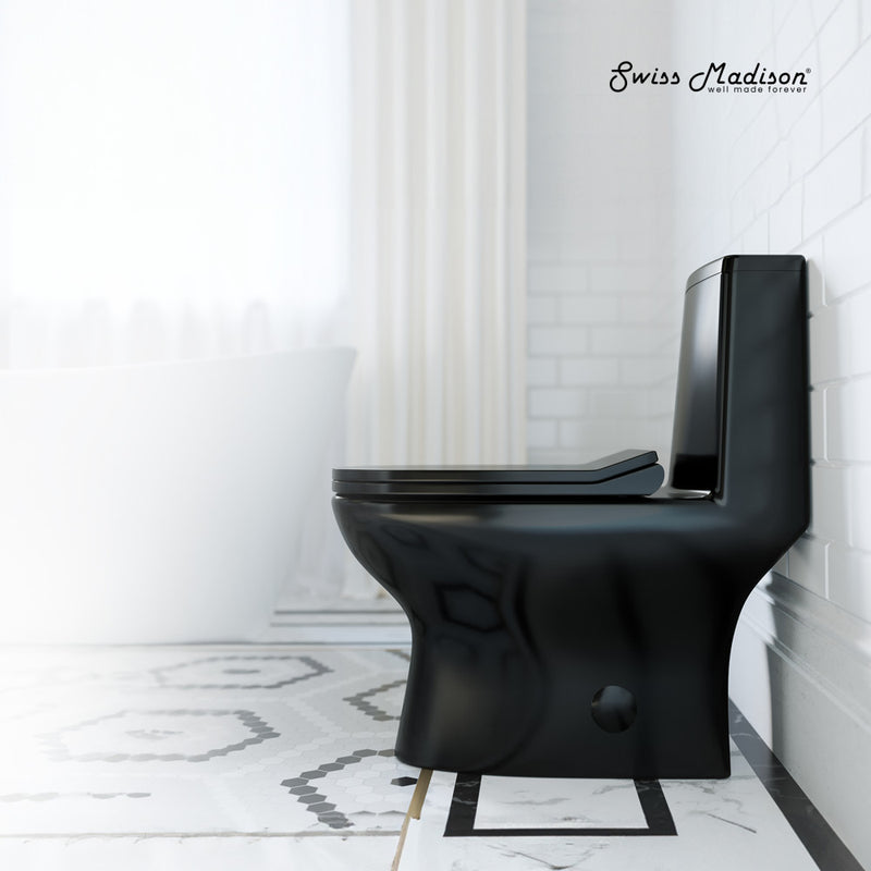 Ivy One Piece Toilet Dual Vortex Flush in Glossy Black 1.1/1.6 gpf