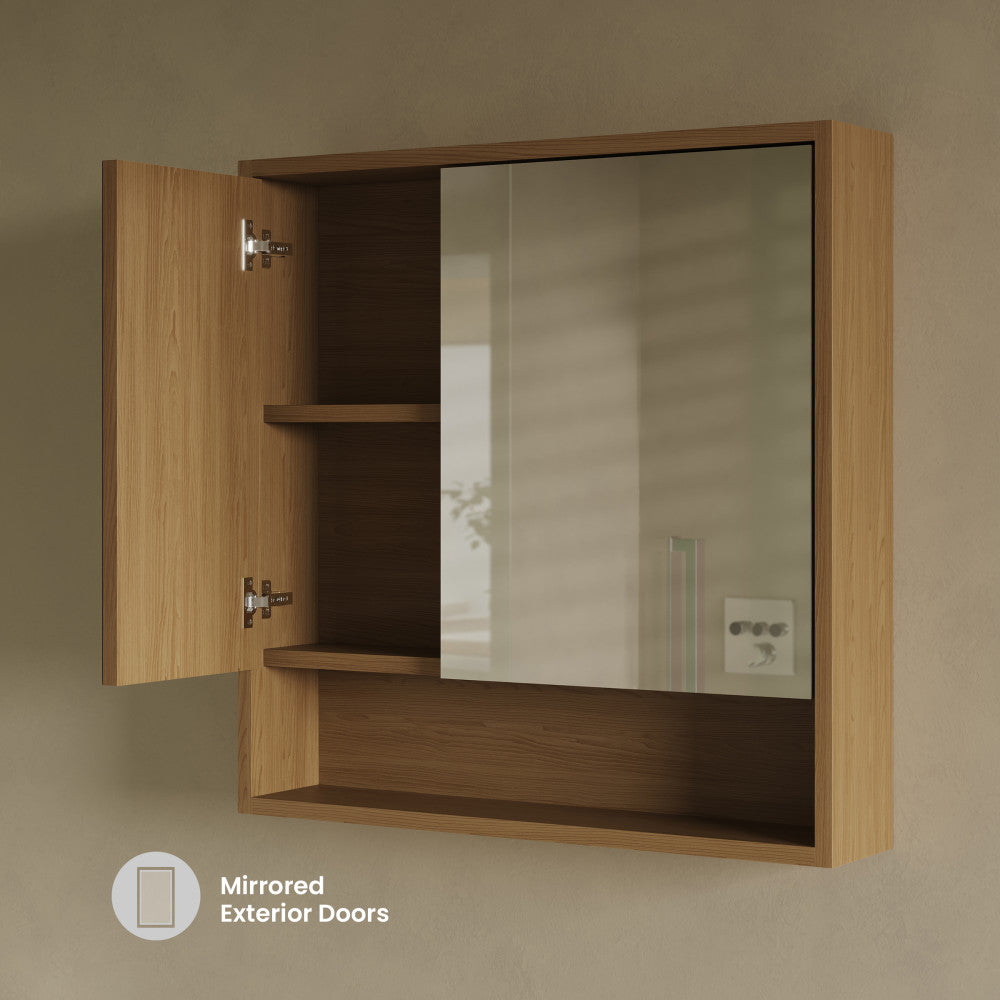 Delice 30 x 30 Rectangular Wall Mount Medicine Cabinet in Oak with Open Shelf