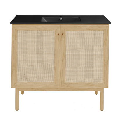 Classe 36" Freestanding Bathroom Vanity in Natural Oak with Black Sink Top