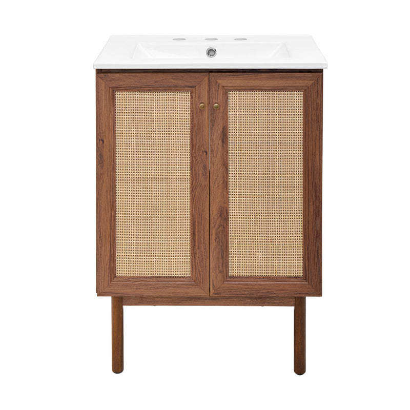 Classe 24 in. Brown Oak Bathroom Vanity With White, 3-Hole Ceramic Sink Top