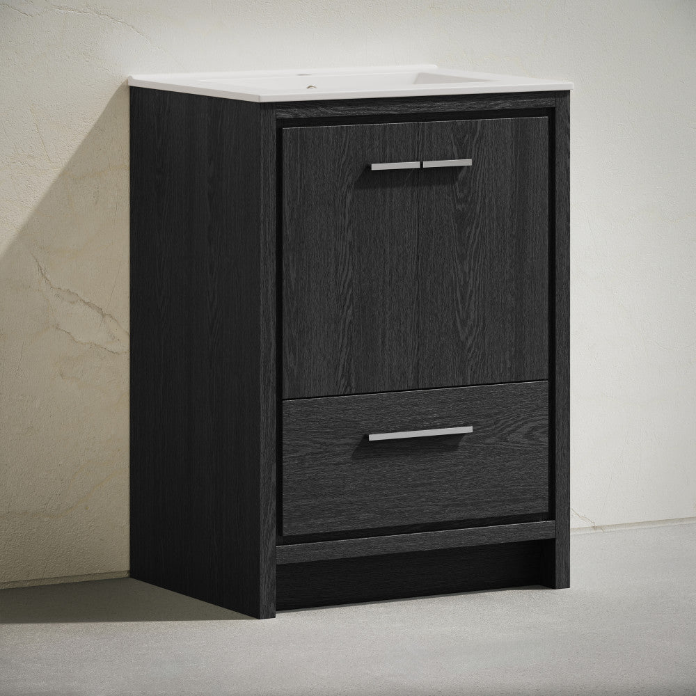 Virage 24" Freestanding Bathroom Vanity in Black Oak with Sink Top