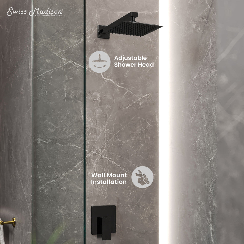 Concorde Single-Handle 1 Spray 8" Wall Mounted Fixed Shower Head in Matte Black (Valve Included)