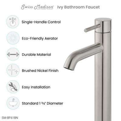 Ivy Single Hole, Single-Handle, High Arc Bathroom Faucet in Brushed Nickel