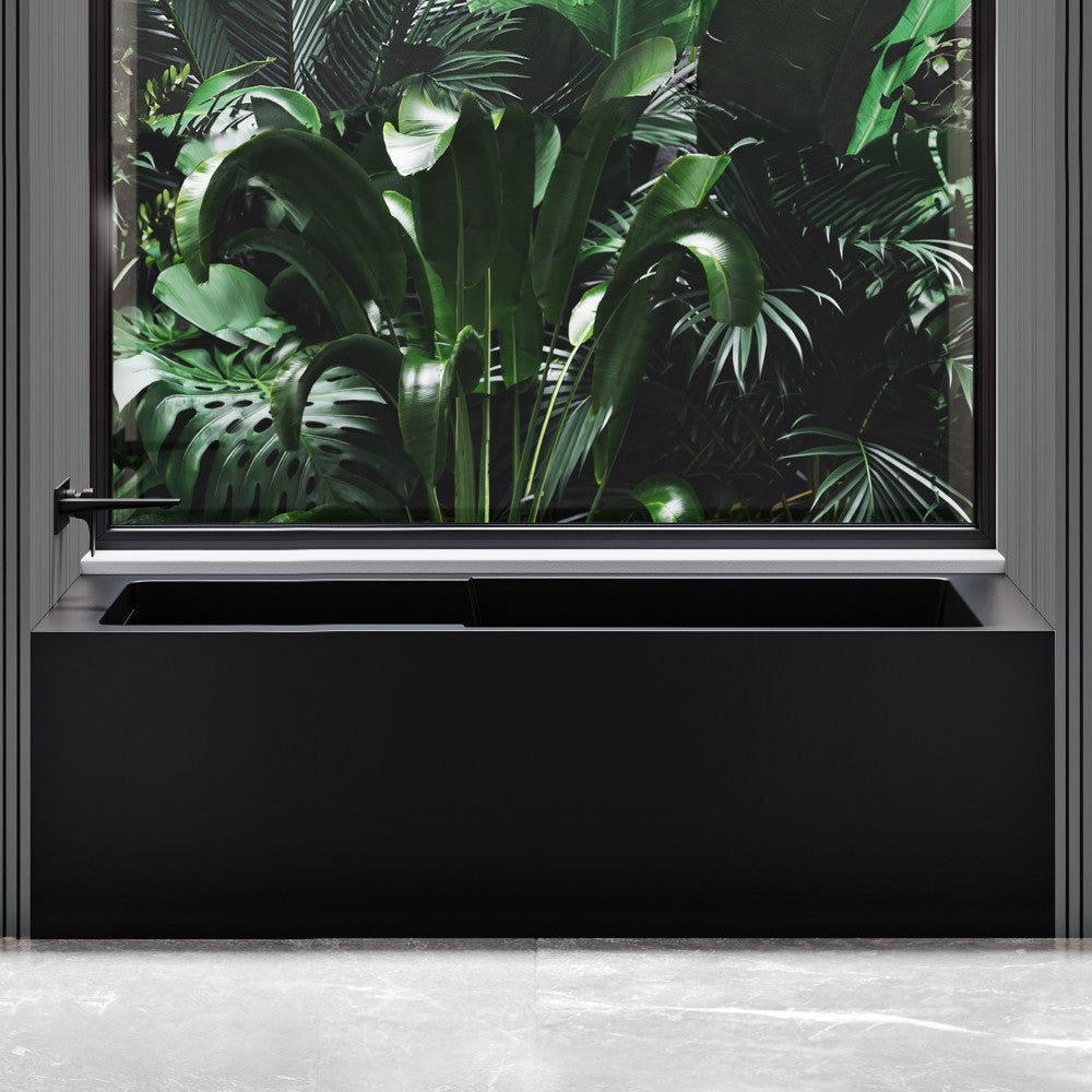 Voltaire 60 x 32 Skirted Left Drain Soaking Apron Bathtub in Matte Black with Integrated Overflow and Armrest, Drain Included