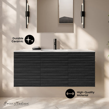 Cascade 48" Wall-Mounted Bathroom Vanity in Black Oak with Sink Top