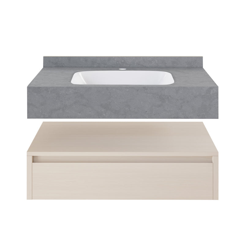 Avancer 36" Wall-Mounted Bathroom Vanity in White Oak with Charcoal Grey Sink Top