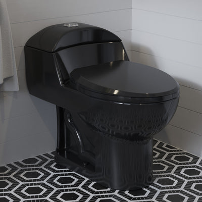 Chateau One-Piece Elongated Toilet Dual-Flush in Glossy Black 1.1/1.6 gpf