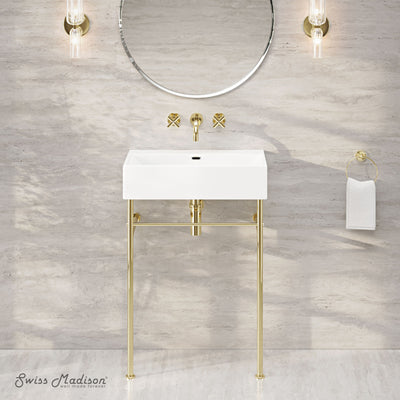 Claire 24" Rectangle Zero Hole Console Sink with Glossy Gold Legs