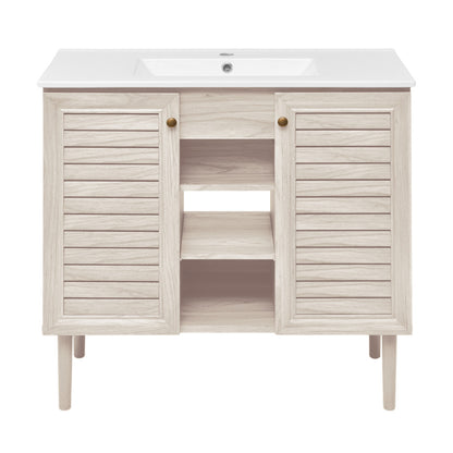 Bron 36" Freestanding Bathroom Vanity in White Oak with Sink Top