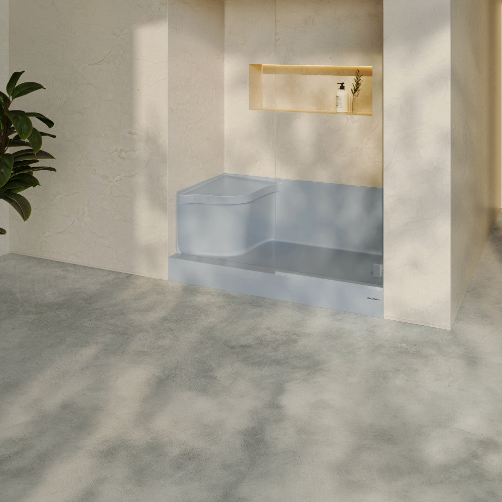 Aquatique 60" x 32" Single Threshold Shower Base With Right Hand Drain and Integral Left Hand Seat in Gray