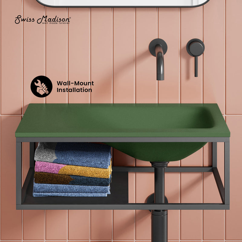 Lisse 24" Rectangle Concrete Wall-Mount Bathroom Sink in Royal Green with Matte Black Frame