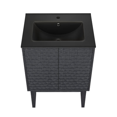 Bosse 24" Freestanding Bathroom Vanity in Black Oak with Black Sink Top