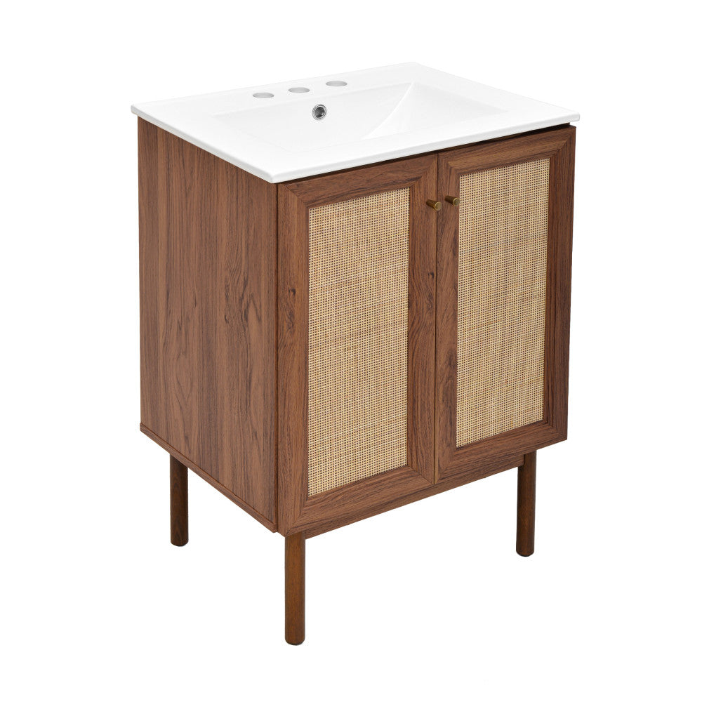 Classe 24" Freestanding Bathroom Vanity in Brown Oak with 3-Hole Centerset Sink Top