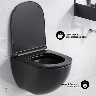 St. Tropez Wall-Hung Toilet Bundle 0.8/1.6 GPF Dual Flush in Matte Black with Black Flush Plate