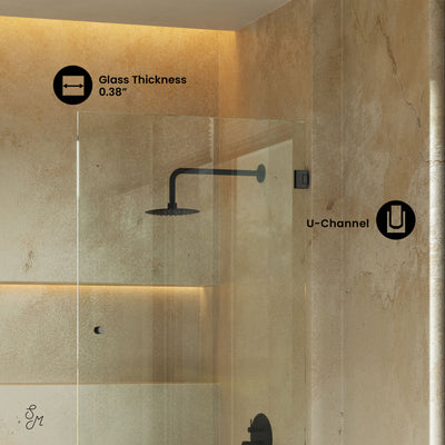 Voltaire 24 x 58 Frameless Pivot 3/8 in. (10mm) Ultra Clear Tempered Glass Tub Door with Black Matte Hardware