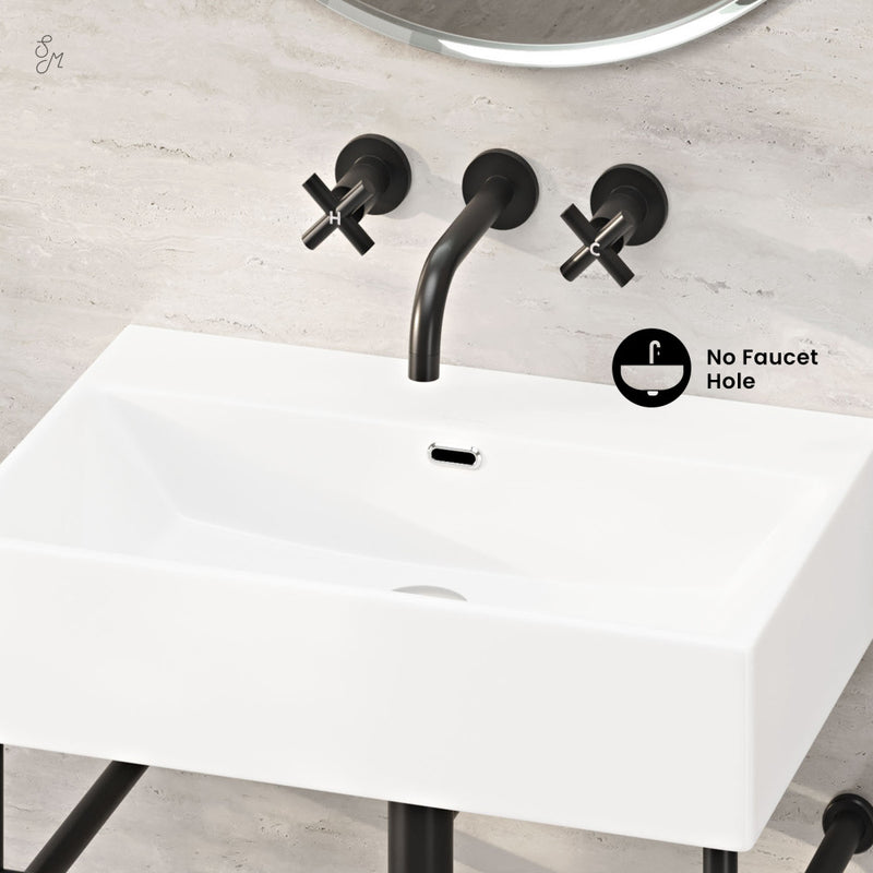 Claire 24" Rectangle Zero Hole Console Sink with Matte Black Legs