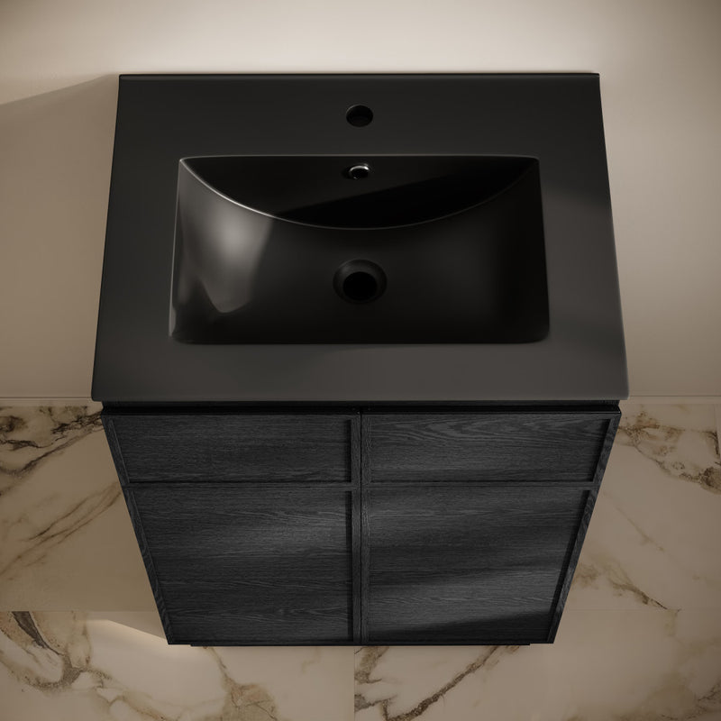 St. Tropez 24" Freestanding Bathroom Vanity in Black Oak with Black Sink Top