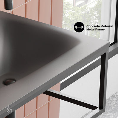 Lisse 24" Rectangle Concrete Wall-Mount Bathroom Sink in Dark Grey