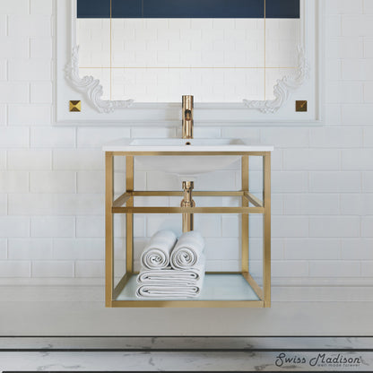 Pierre 24 Single, Open Shelf, Gold Metal Frame Bathroom Vanity