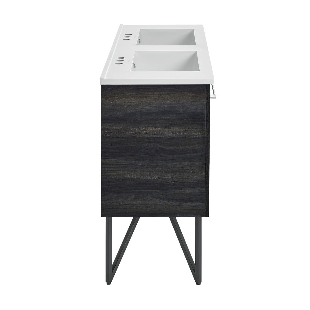 Annecy 48 in. Black Walnut, Double Basin Bathroom Vanity With White, 3-Hole Centerset Ceramic Sink Top