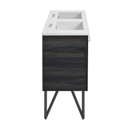 Annecy 48 in. Black Walnut, Double Basin Bathroom Vanity With White, 3-Hole Centerset Ceramic Sink Top
