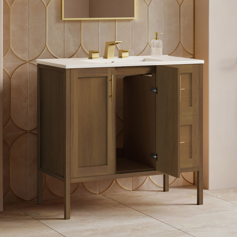 Forme 36" Modular Freestanding Bathroom Vanity with 3-Hole Widespread Top in Brown Oak