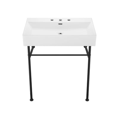 Claire 30" Console Sink White Basin Black Legs with 8" Widespread Holes