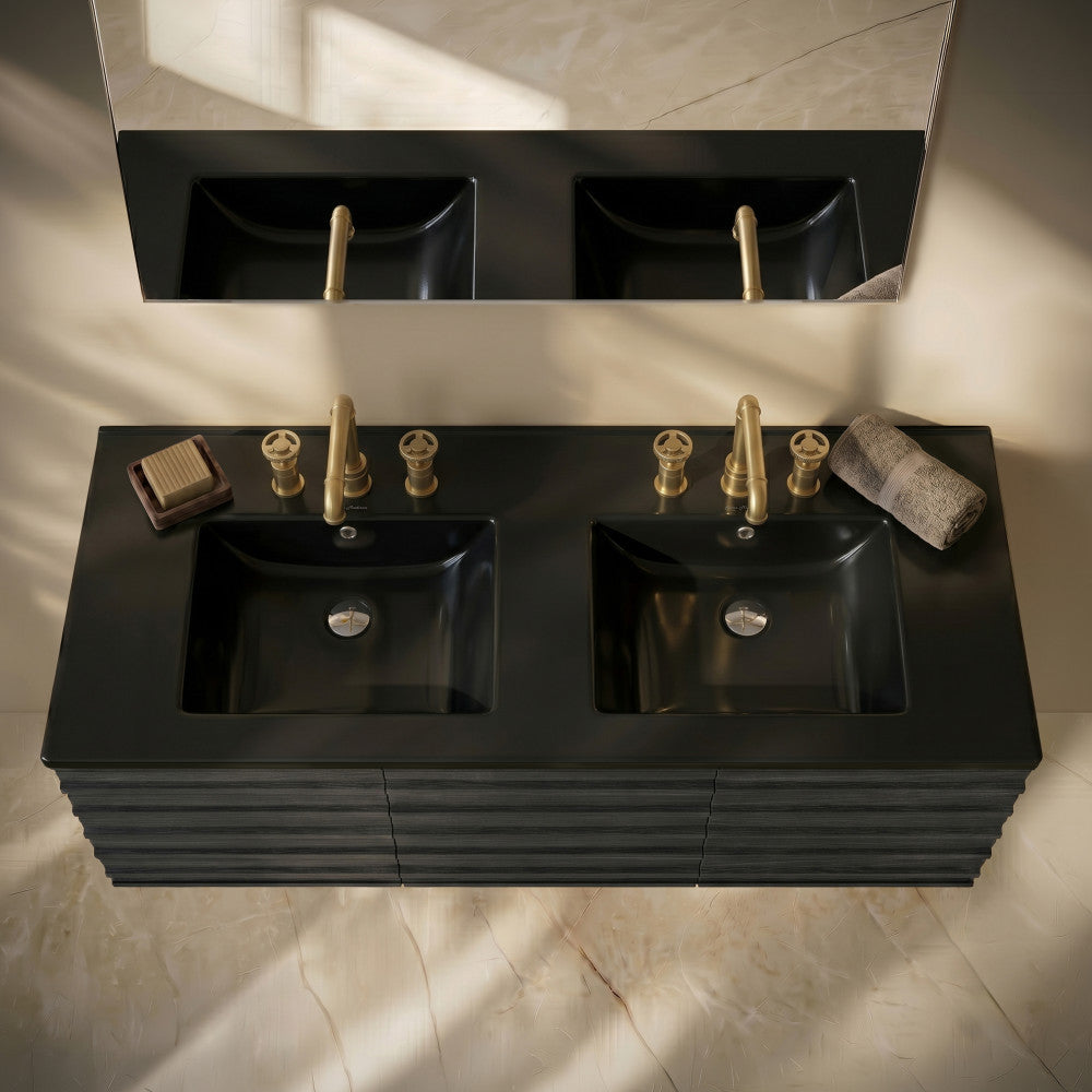 60 inch Vanity Top Bathroom Sink in Matte Black with 3 Holes