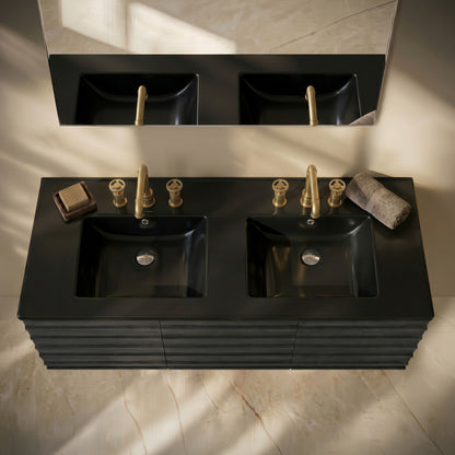 60 inch Vanity Top Bathroom Sink in Matte Black with 3 Holes