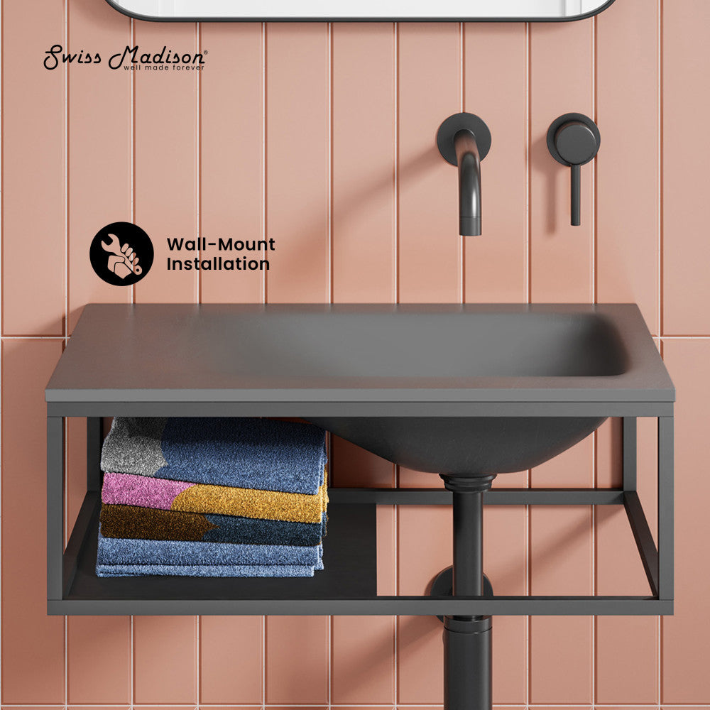 Lisse 24" Rectangle Concrete Wall-Mount Bathroom Sink in Dark Gray