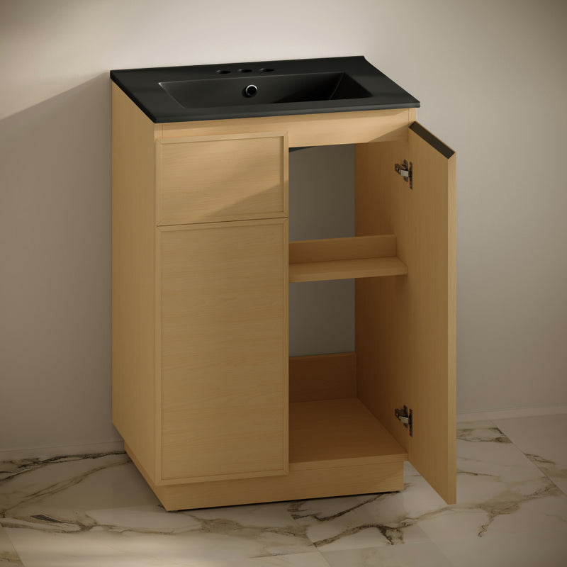 St. Tropez 24" Freestanding Bathroom Vanity in Natural Oak with Black 3-Hole Centerset Sink Top