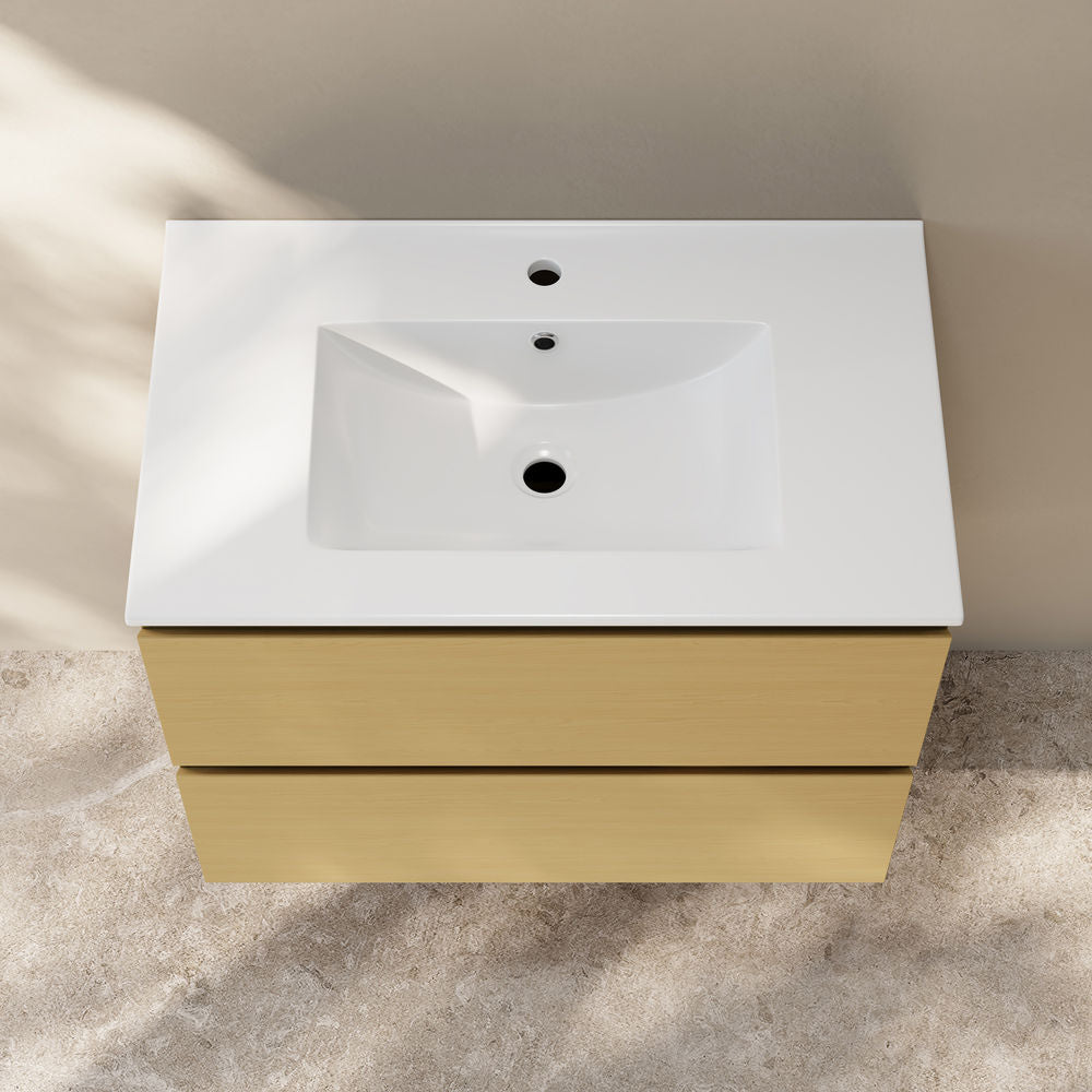 Liberte 30" Wall-Mounted Bathroom Vanity in Natural Oak with Sink Top