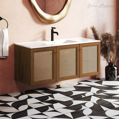Classe 48" Wall-Mounted Bathroom Vanity in Brown Oak