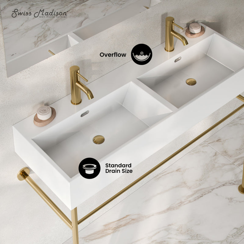 Claire 48" Double Basin Console Sink with Glossy Gold Legs