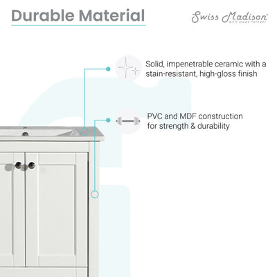 Cannes 24" Freestanding Bathroom Vanity in White with Sink Top