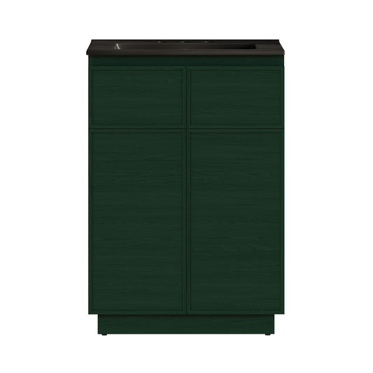 St. Tropez 24" Freestanding Bathroom Vanity in Green Oak with Black 3-Hole Widespread Sink Top