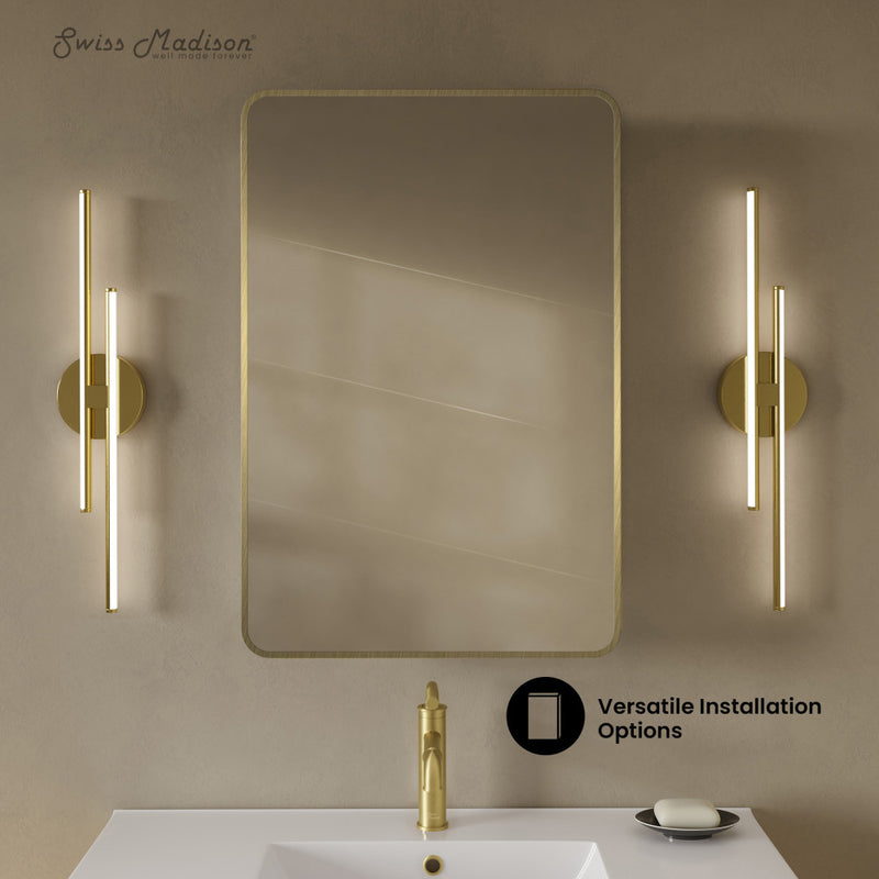 Pierre 20 x 30 Rectangle Recessed/Wall Mount Medicine Cabinet with Mirror in Brushed Gold