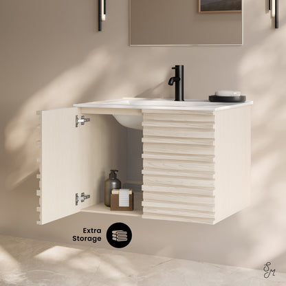 Cascade 30" Wall-Mounted Bathroom Vanity in White Oak with Sink Top
