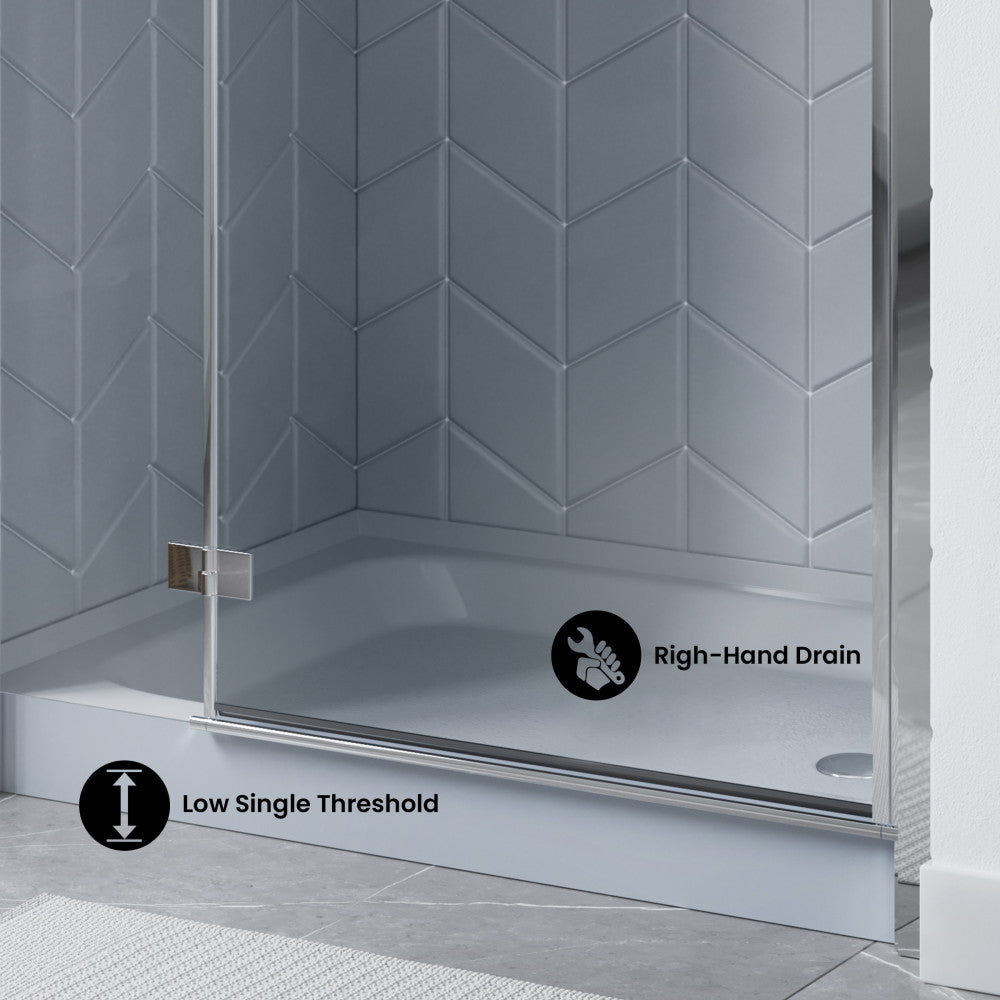 Voltaire 48" x 36" Single-Threshold, Right-Hand Drain, Shower Base in Gray