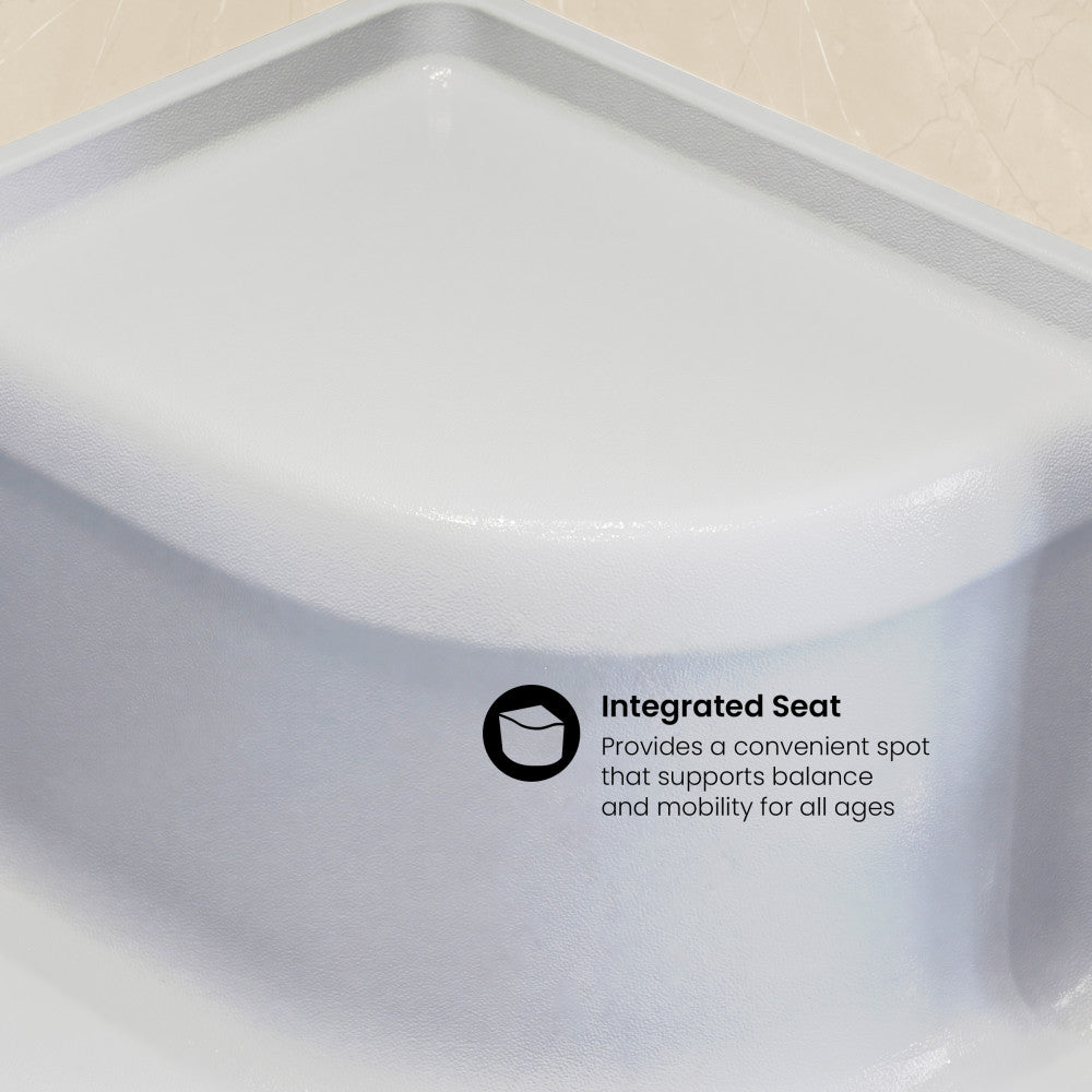 Aquatique 60" x 32" Single Threshold Shower Base With Left Hand Drain and Integral Right Hand Seat in White