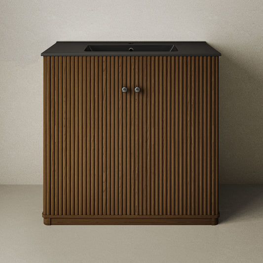 Lafayette 36" Freestanding Bathroom Vanity in Brown Oak with Matte Black Sink Top