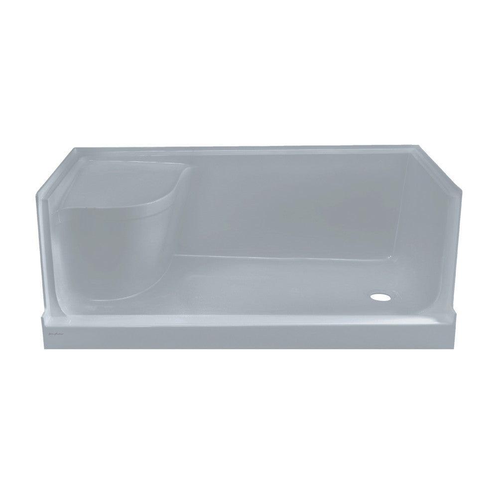 Aquatique 60" x 32" Single Threshold Shower Base With Right Hand Drain and Integral Left Hand Seat in Gray